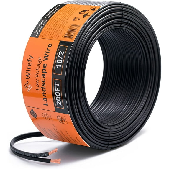 Wirefy 10/2 Low Voltage Landscape Lighting Wire - Outdoor Direct Burial - 10-Gauge 2-Conductor 200 Feet
