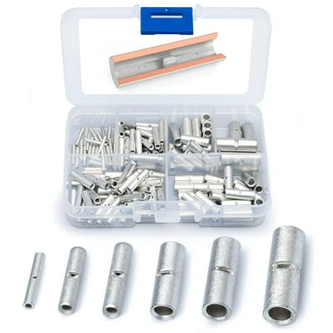 Wirefy 100 Pcs Non-Insulated Butt Connectors Kit - Crimp Wire Splices - 24-8 AWG