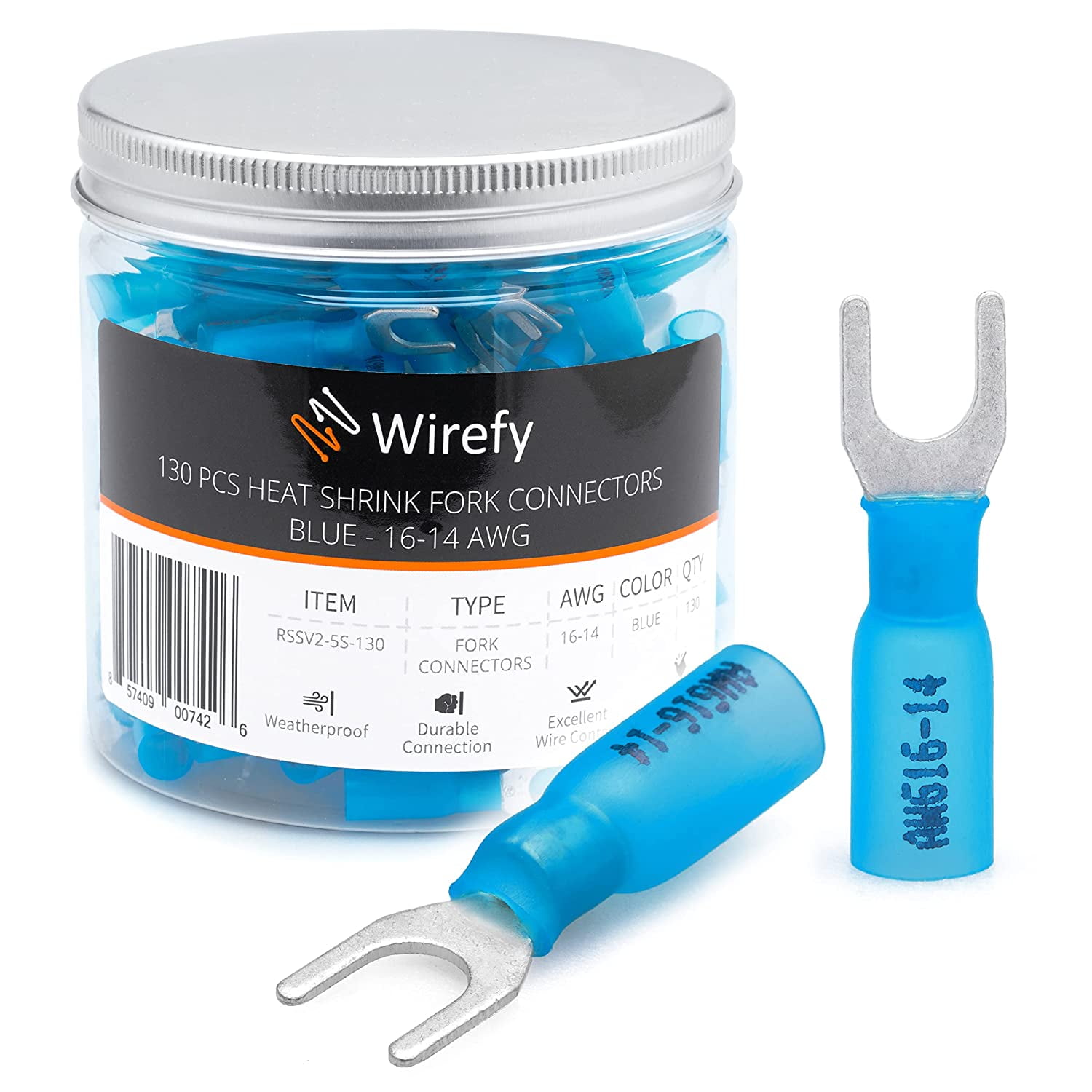 Wirefy 130 PCS Heat Shrink Fork Connectors 10 Marine Grade Fork