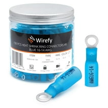 Wirefy 130 PCS Heat Shrink Ring Terminals #8 - Marine Grade Ring Connectors - Eyelet Wire Connectors - Blue 16-14 AWG