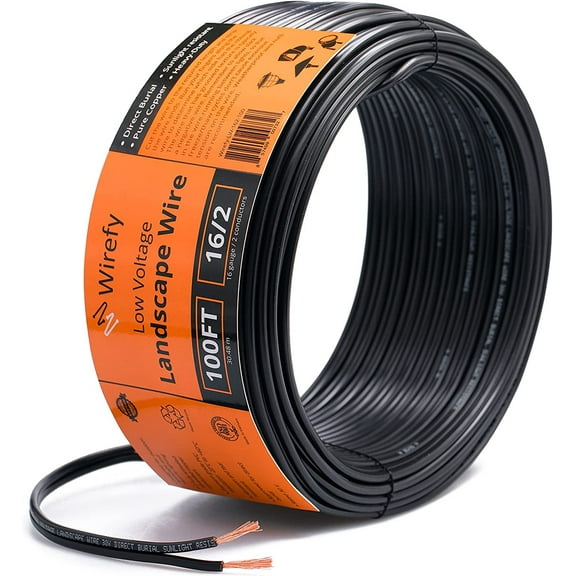 Wirefy 16/2 Low Voltage Landscape Lighting Copper Wire - 16-Gauge 2-Conductor 100 Feet