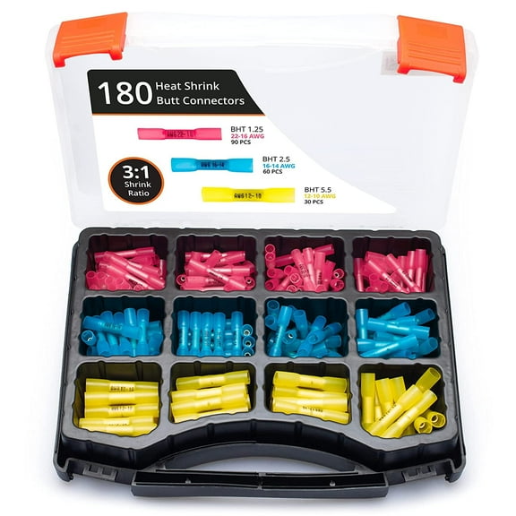 Wirefy 180 PCS Heat Shrink Butt Connectors Kit - Marine Grade Wire Butt Splice Connectors - Electrical, Waterproof - AWG Butt Connector Kit - AWG