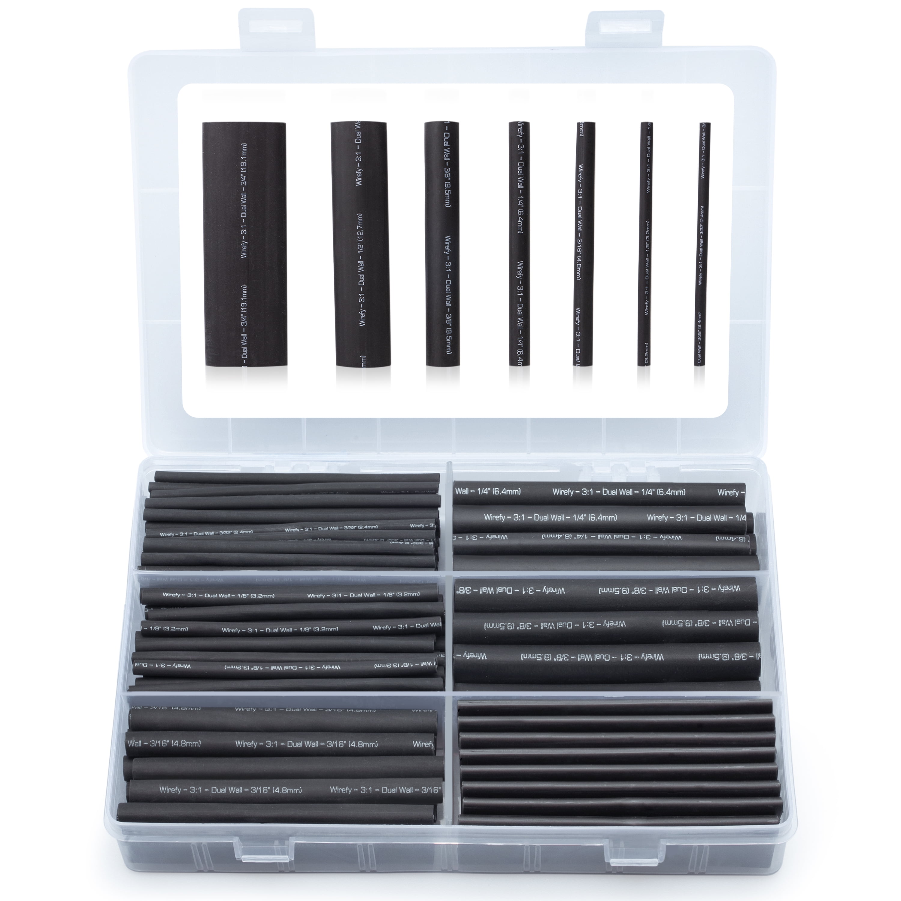 Wirefy 180 PCS Heat Shrink Tubing Kit 31 Dual Wall Tube Adhesive Lined Black