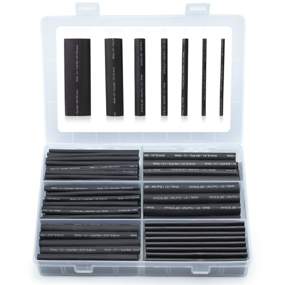 Wirefy 180 PCS Heat Shrink Tubing Kit - Black, 3:1 Dual Wall Tube Adhesive Lined - Black