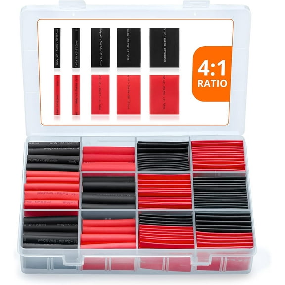 Wirefy Heat Shrink Tubing Kit, 190 Pcs, Dual Wall Adhesive-Lined, Marine Grade Cable Covers, Black/Red
