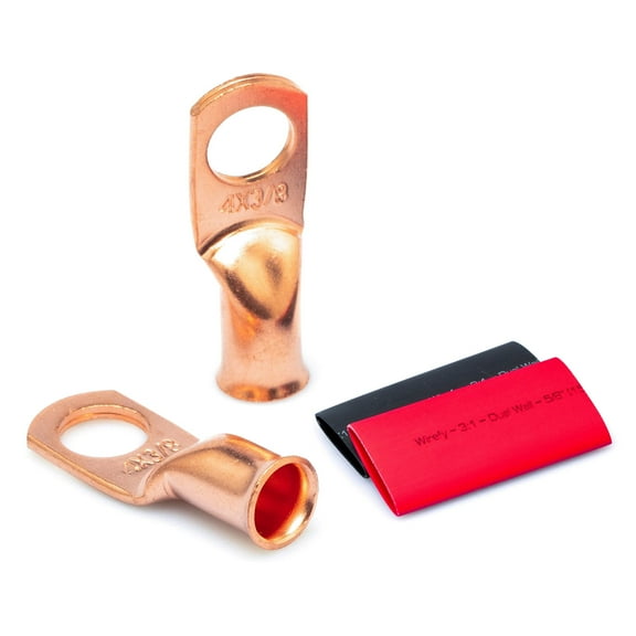 Wirefy 4 Gauge 3/8" Wire Lugs - Copper Cable Lugs - Battery Terminal Connectors - Ring Terminals - Crimp Battery Cable Ends - 22 PCS (10 PCS Copper Lugs   12 PCS Heat Shrink Tubing)