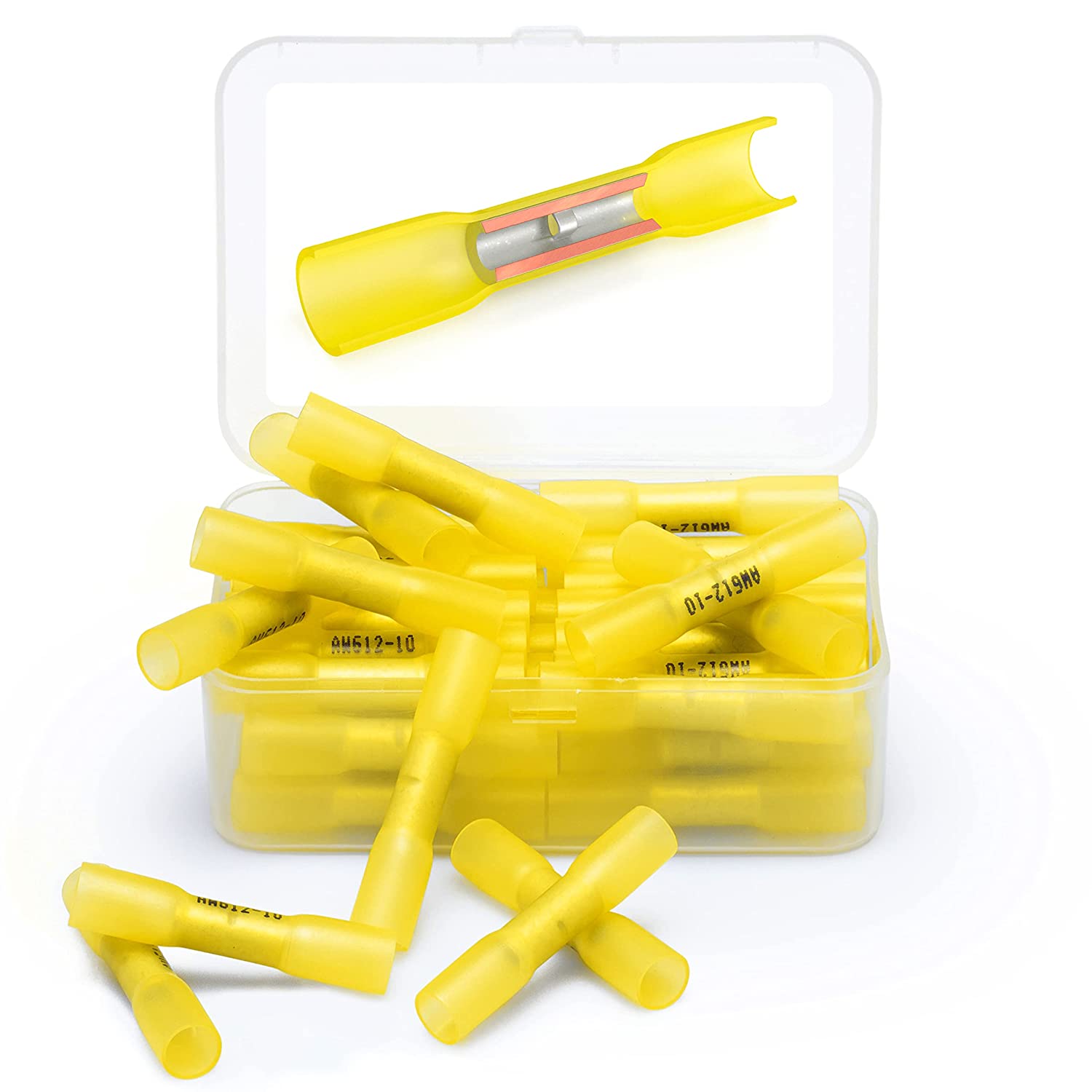 Wirefy 50 PCS Heat Shrink Butt Connectors Yellow 12-10 AWG - Marine Grade Butt Connectors - Wire Butt Splice Connectors - Electrical Waterproof Heat Shrink Butts - image 1 of 8