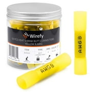 Wirefy 50 PCS Heat Shrink Butt Connectors - Yellow 8 AWG - Larger Diameter Marine Grade - Copper - Pack