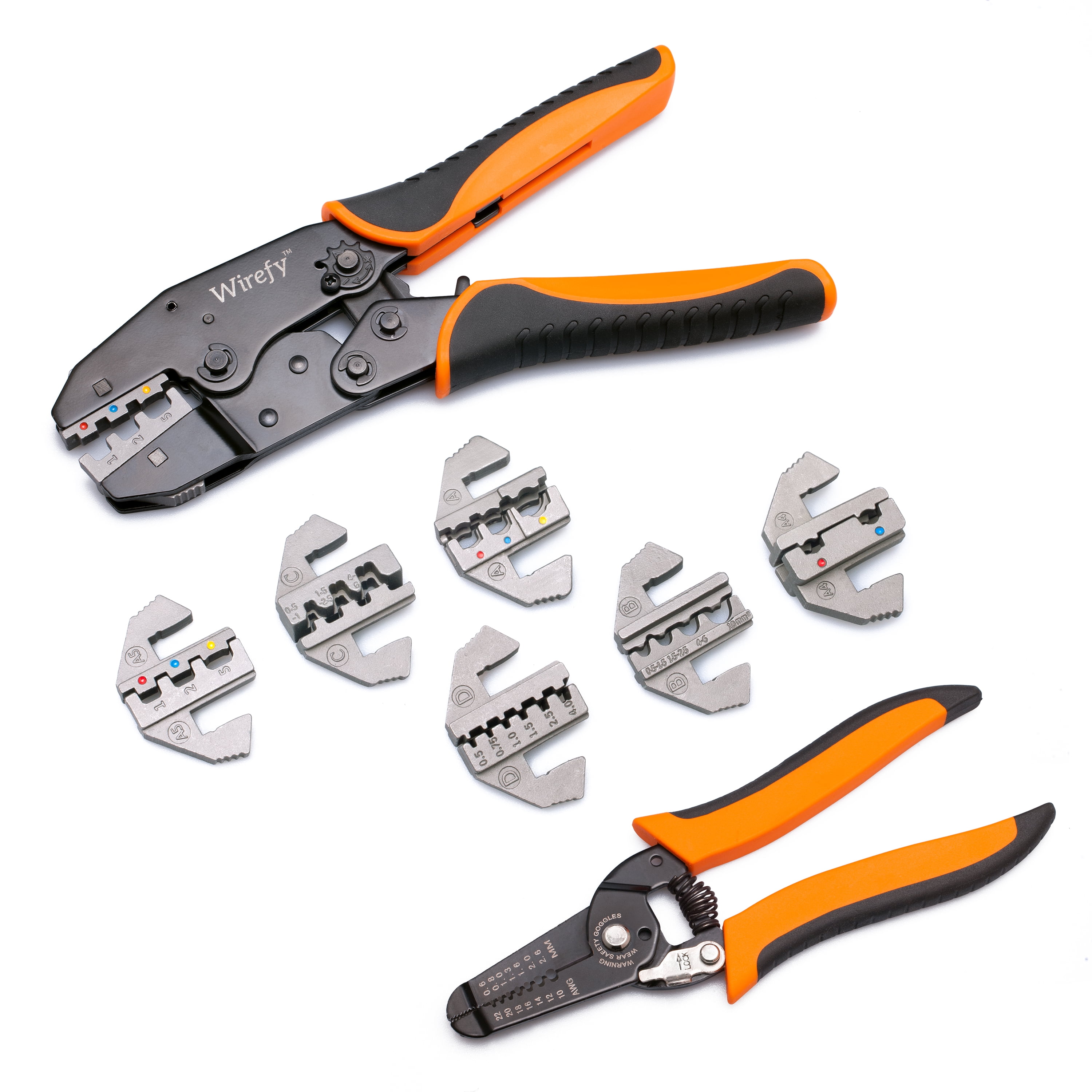Crimping Tool Set 8 PCS with Interchangeable Dies and Wire Stripping Tool