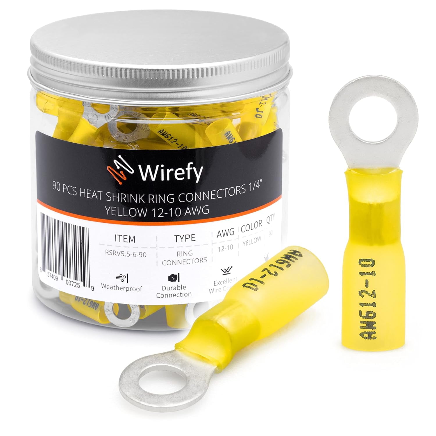 Wirefy Heat Shrink Ring Terminals 1/4" Marine Grade Terminal Connectors Waterproof Eyelet