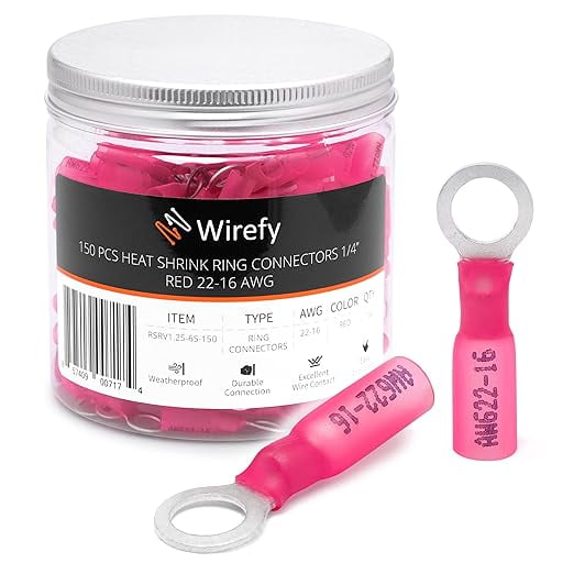 Wirefy Heat Shrink Ring Terminals 1/4" Marine Grade Terminal Connectors Waterproof Eyelet