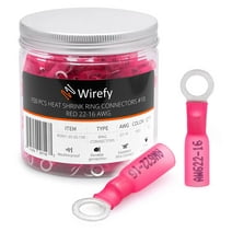 Wirefy Heat Shrink Ring Terminals #10 - Marine Grade Terminal Connectors - Waterproof Eyelet Wire Connectors - Red 22-16 AWG - 150 PCS