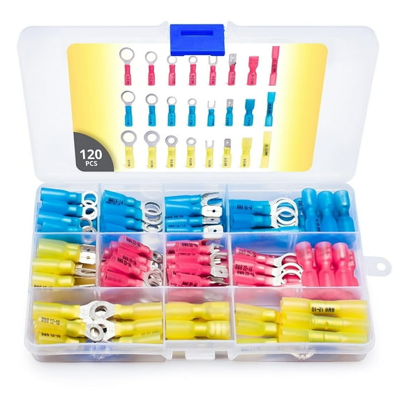 Wirefy Heat Shrink Wire Connectors Kit, Copper Crimp Terminals, Marine Automotive Electrical, 22-10 Gauge, 120 Pcs
