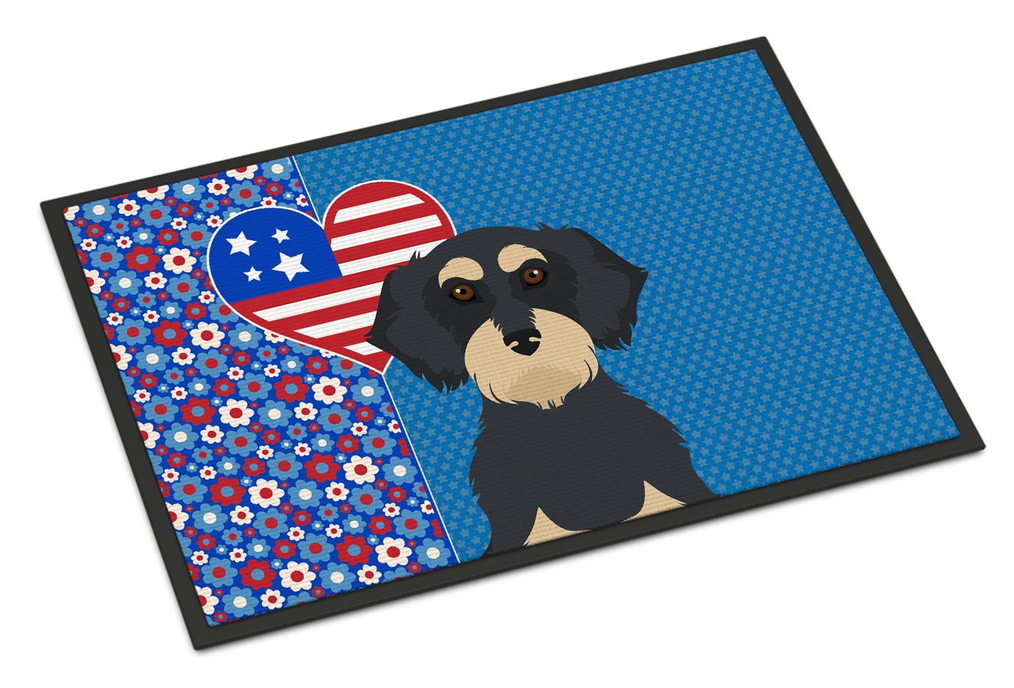 Wirehair Black and Cream Dachshund USA American Indoor or Outdoor Mat 24x36