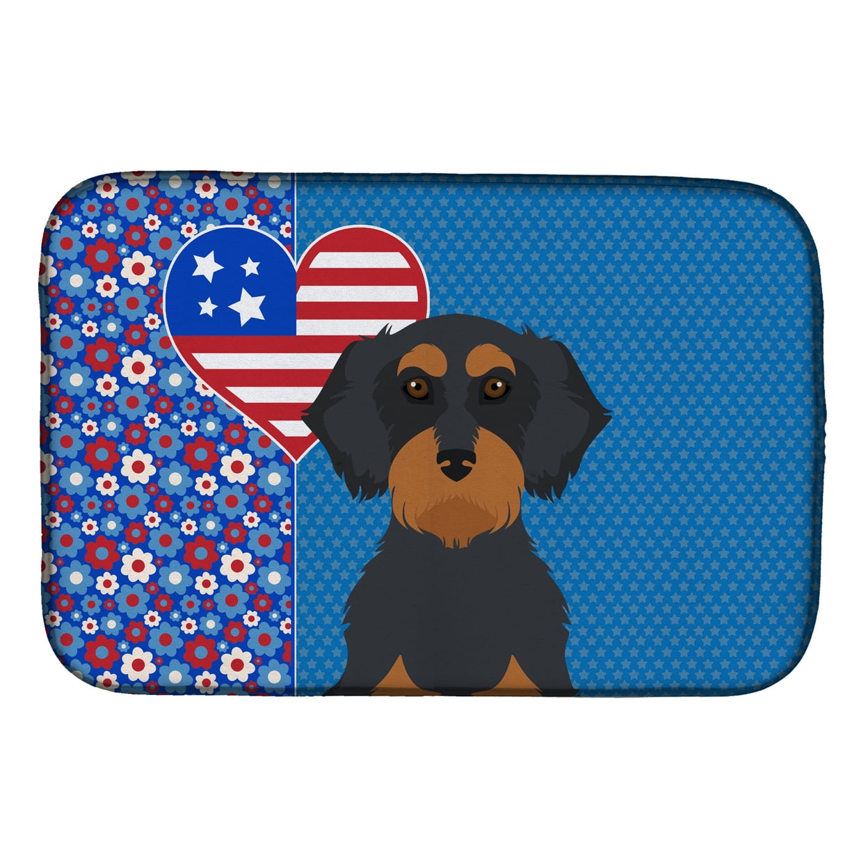 Wirehair Black and Tan Dachshund USA American Dish Drying Mat