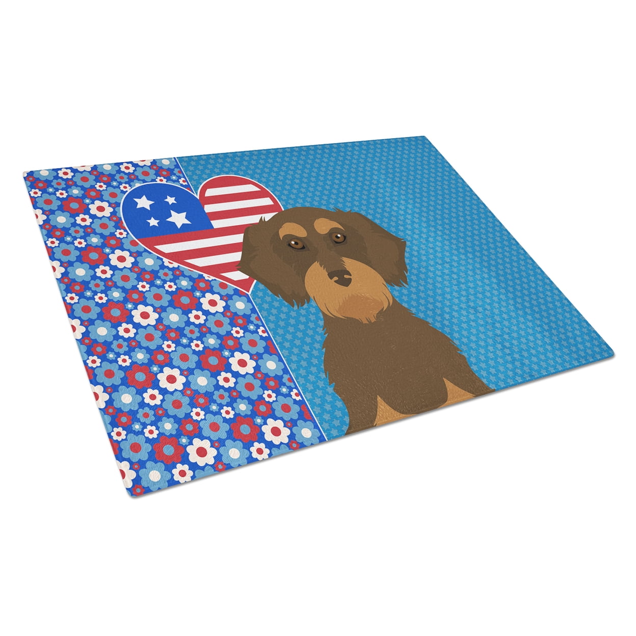 Wirehair Chocolate and Tan Dachshund Glass Cutting Board Large 12 in x 15 in