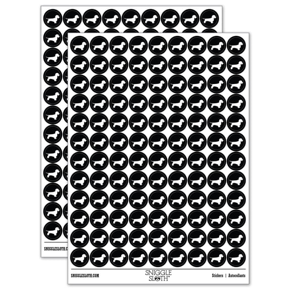 Wirehaired Dachshund Dog Solid 200+ Round Stickers - Black - Gloss Finish - 0.50" Size