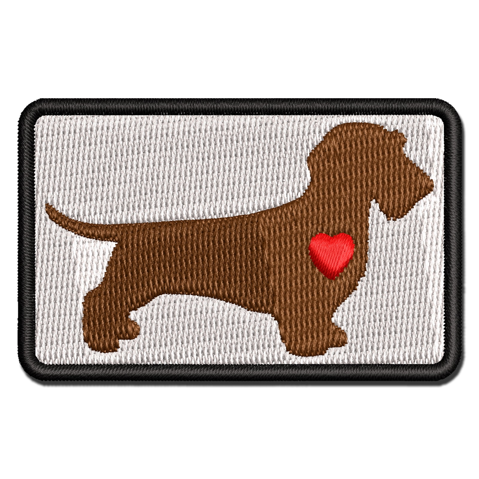 Wirehaired Dachshund Dog with Heart Applique Multi-Color Embroidered Hook & Loop Patch - 3.5 Inch Large