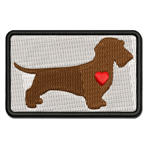 Wirehaired Dachshund Dog with Heart Applique Multi-Color Embroidered Iron-On Patch - 2.5 Inch Small