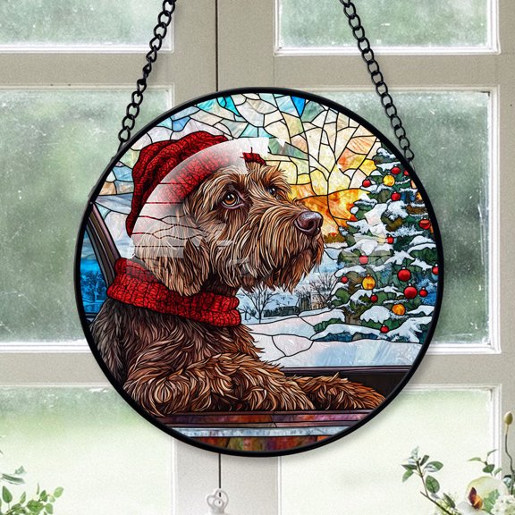 Wirehaired Pointing Griffon Christmas Tree Dog Ornament 2025 - Wirehaired Pointing Griffon Dog Christmas Stained Glass SunCatcher for Window, Dog Christmas Decoration, Christmas Keepsake