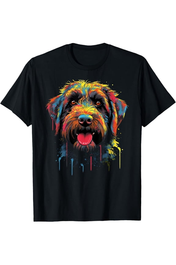Wirehaired Pointing Griffon Colorful Griff Dog Face Black T-Shirt