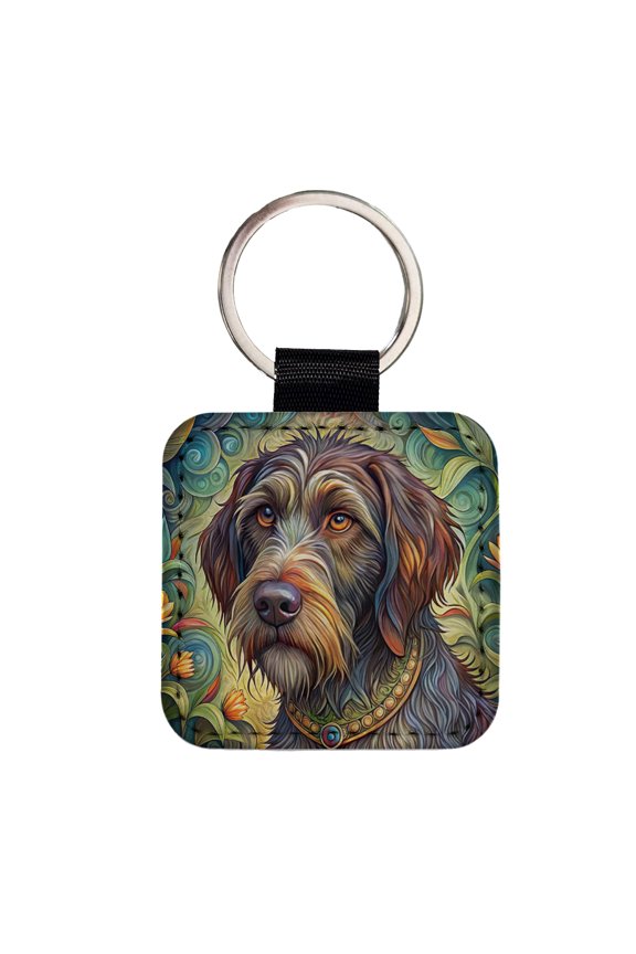 Wirehaired Pointing Griffon Dog Art Nouveau Faux Leather Square Keychain