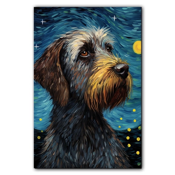 Wirehaired Pointing Griffon Dog Art Starry Night Paintings Van Gogh - Inspired Canvas - Contemporary Abstract Modern Dog Wall Décor - Dog Painting Canvas Canvas
