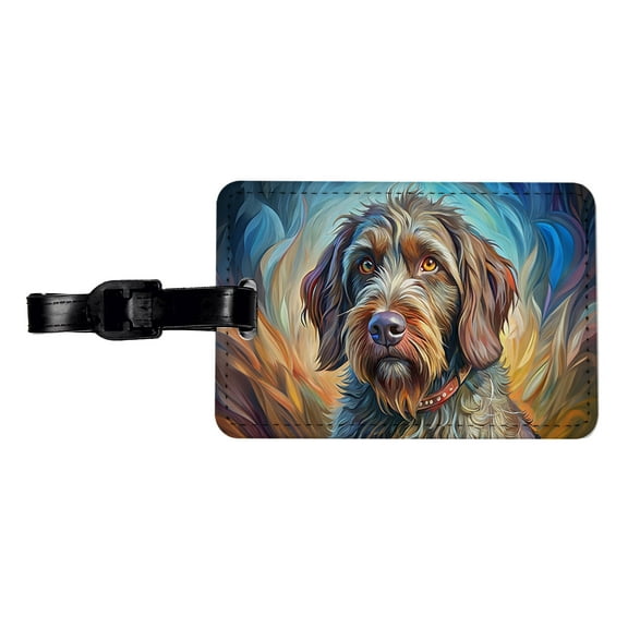 Wirehaired Pointing Griffon Dog Expressionism Art Faux Leather Travel Luggage Tag