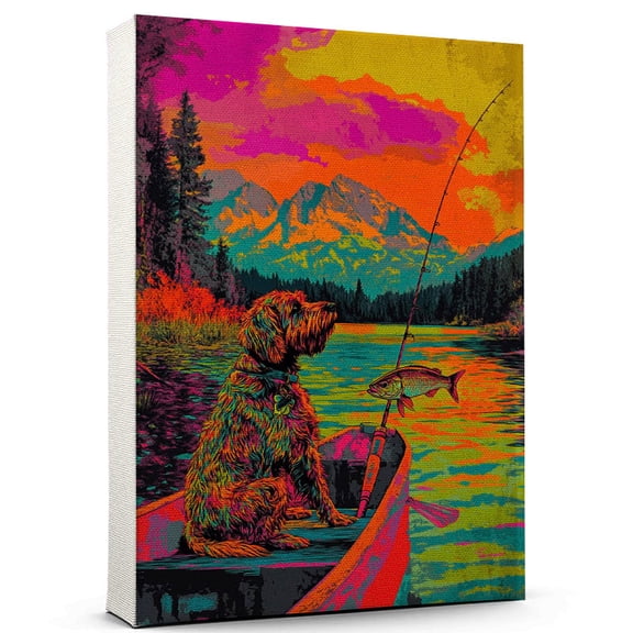 Wirehaired Pointing Griffon Dog Fishing Art Canvas  Wirehaired Pointing Griffon Dog Playing Fishing Wall Art, Dog Lover Canvas, Sports Theme Decor for Living Room