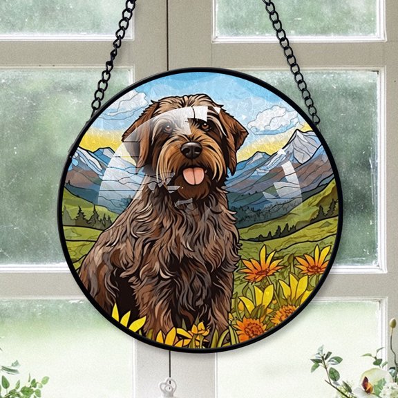Wirehaired Pointing Griffon Dog Ornament Christmas 2025 - Wirehaired Pointing Griffon Dog Christmas Tree Stained Glass SunCatcher for Window, Dog Christmas, Xmas Dog Decor Christmas