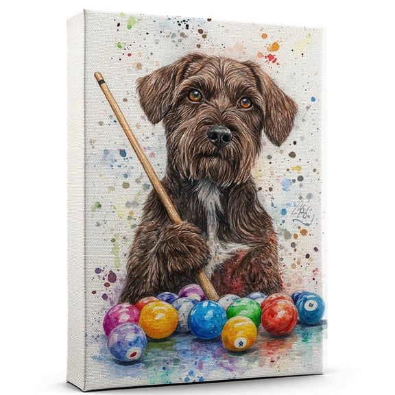 Wirehaired Pointing Griffon Dog Playing Billiards Wall Canvas Wirehaired Pointing Griffon Canvas Art for Dog Lovers, Billiards Canvas and Unique Room Decor