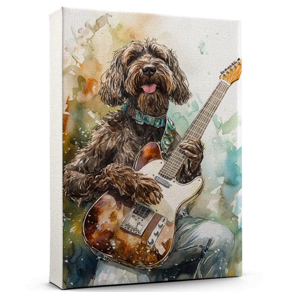 Wirehaired Pointing Griffon Dog Stretched Canvas Size 8x12 – Guitar Canvas Print of Funny Wirehaired Pointing Griffon Dog Wall Art, Guitar Music Wall Decor, Home Decor, Dog Lover