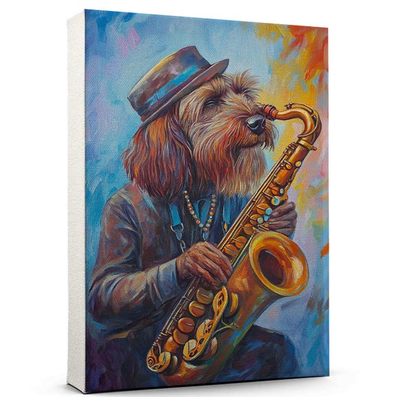 Wirehaired Pointing Griffon Dog Stretched Canvas Size 8x12 Saxophone Canvas – Funny Wirehaired Pointing Griffon Dog Team Player Wall Art, Ideal Gift Saxophone , Dog Owner