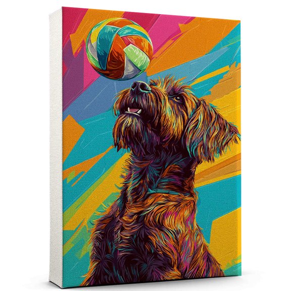 Wirehaired Pointing Griffon Dog Volleyball Art Stretched Canvas Size 8x12 – Wirehaired Pointing Griffon Dog Playing Volleyball Wall Art, Dog Lover Canvas, Sports Theme Decor for Living Room