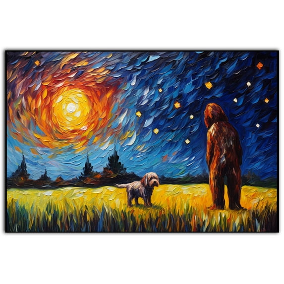 Wirehaired Pointing Griffon Dog Watercolor Starry Night Van Gogh Painting Kits, Painting Watercolor Canvas, Canvas Suitable for Room Decor Cafe Decor Or Gift for Friends