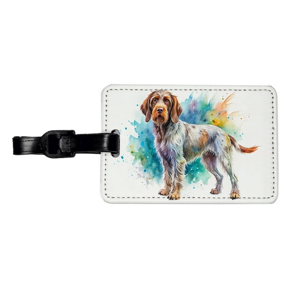 Wirehaired Pointing Griffon Dog Watercolor Style Faux Leather Travel Luggage Tag