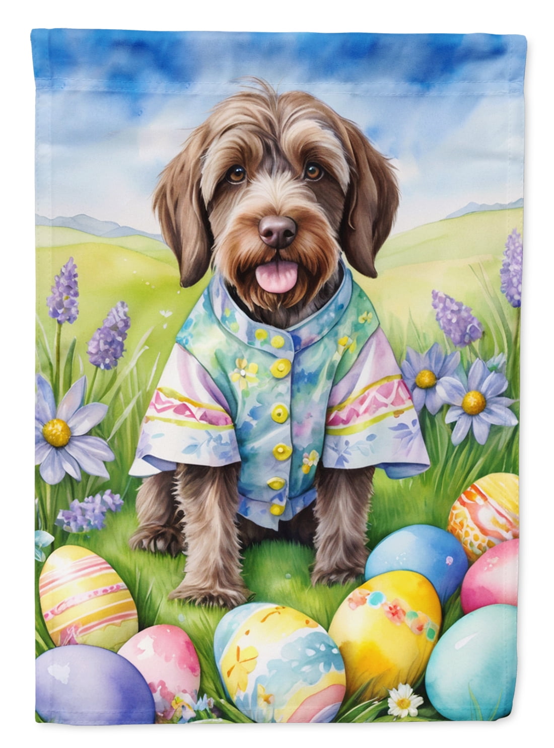 Wirehaired Pointing Griffon Easter Egg Hunt House Flag 28 in x 40 in