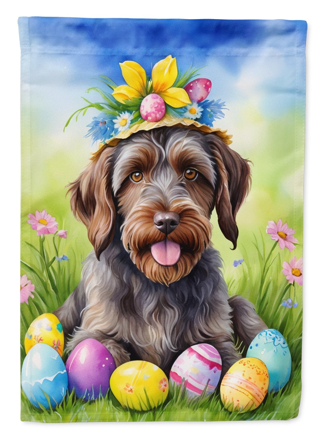 Wirehaired Pointing Griffon Easter Egg Hunt House Flag 28 in x 40 in