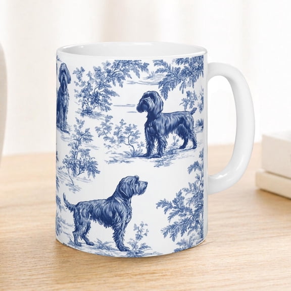Wirehaired Pointing Griffon French Toile Mug Blue Toile Coffee Cup Gift for Griff Lovers D