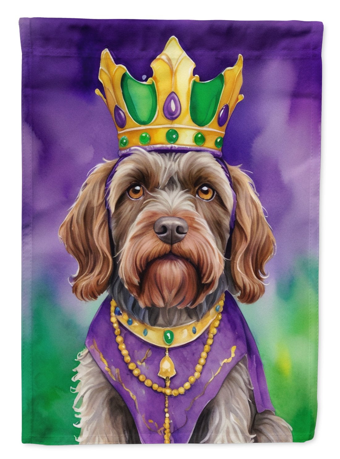 Wirehaired Pointing Griffon King of Mardi Gras Garden Flag