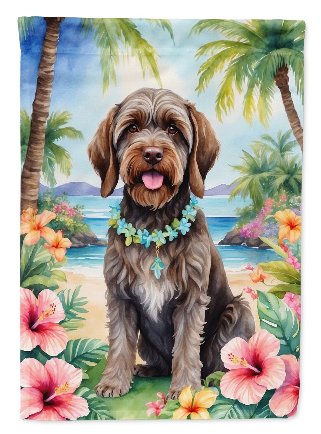 Wirehaired Pointing Griffon Luau Garden Flag 11.25 in x 15.5 in