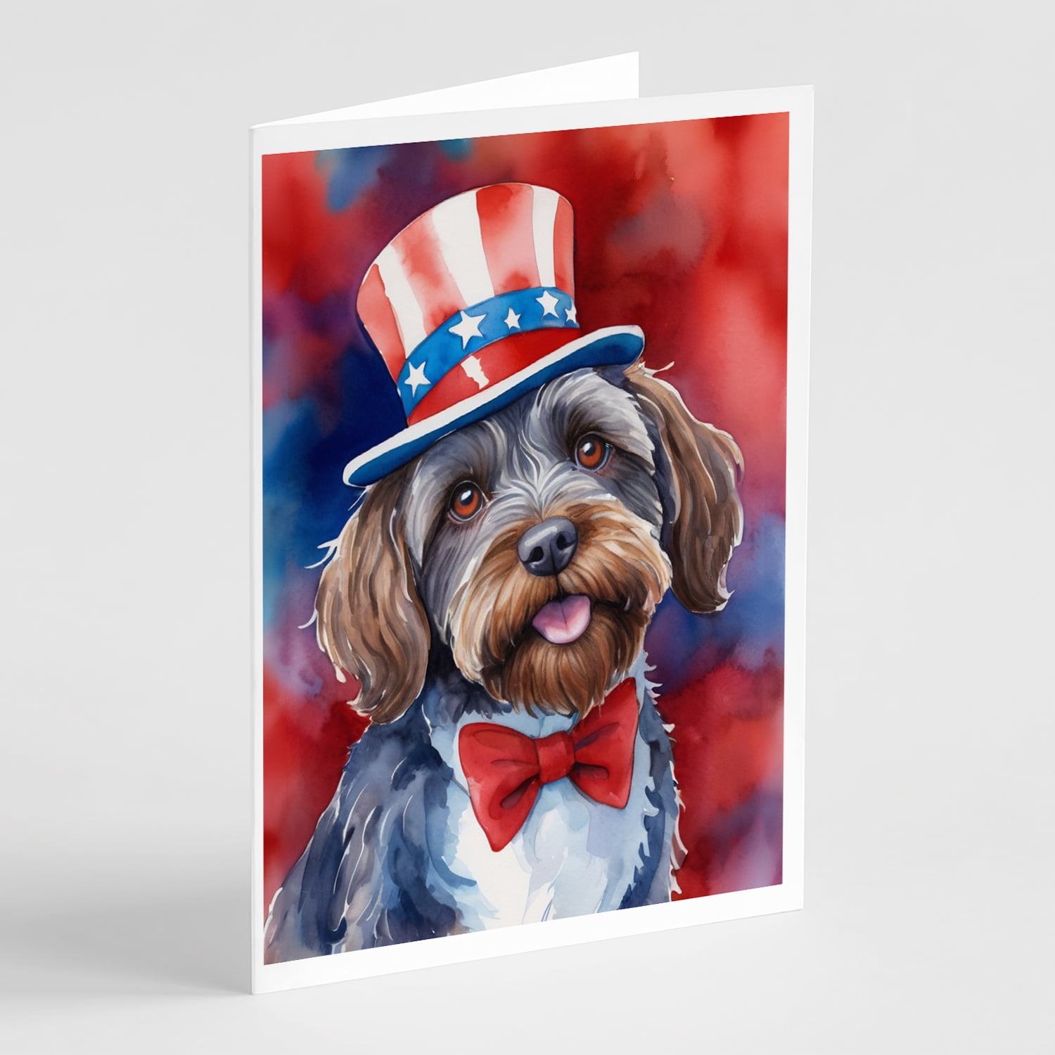 Wirehaired Pointing Griffon Patriotic American Greeting Cards Pack of 8 7 in x 5 in