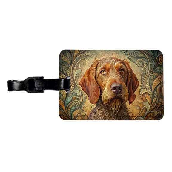 Wirehaired Vizsla Dog Art Nouveau Faux Leather Travel Luggage Tag