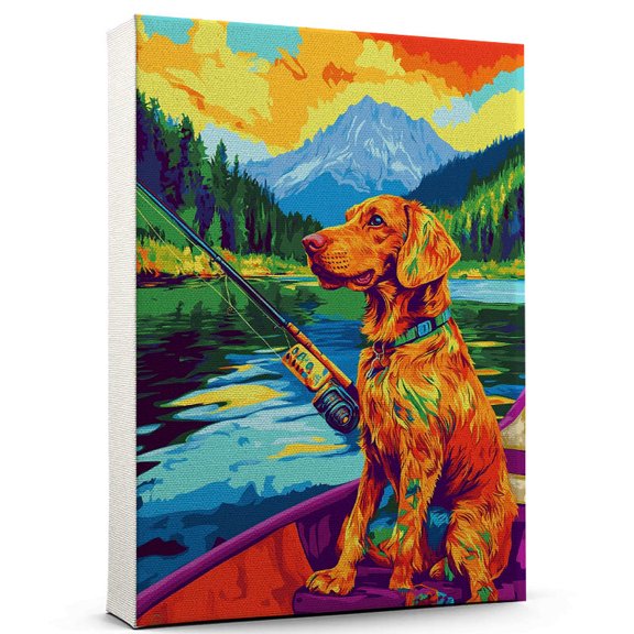 Wirehaired Vizsla Dog Fishing Art Canvas Wirehaired Vizsla Dog Playing Fishing Wall Art, Dog Lover Canvas, Sports Theme Decor for Living Room