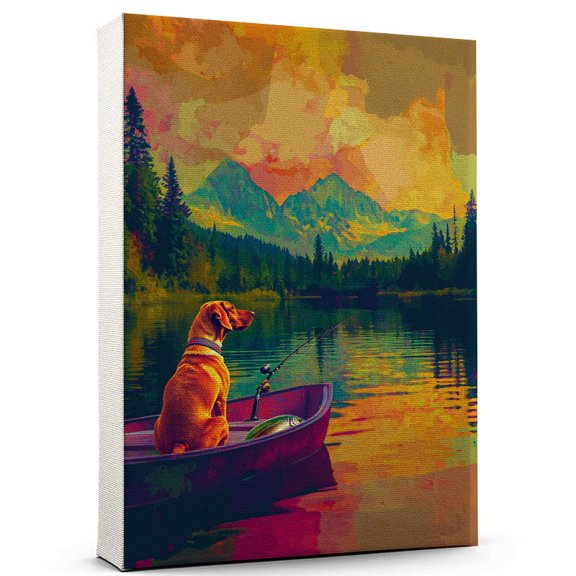 Wirehaired Vizsla Dog Fishing Canvas Funny Wirehaired Vizsla Dog Playing Fishing Canvas Wall Art for Sports Lovers, Pet Lovers, Home Decor