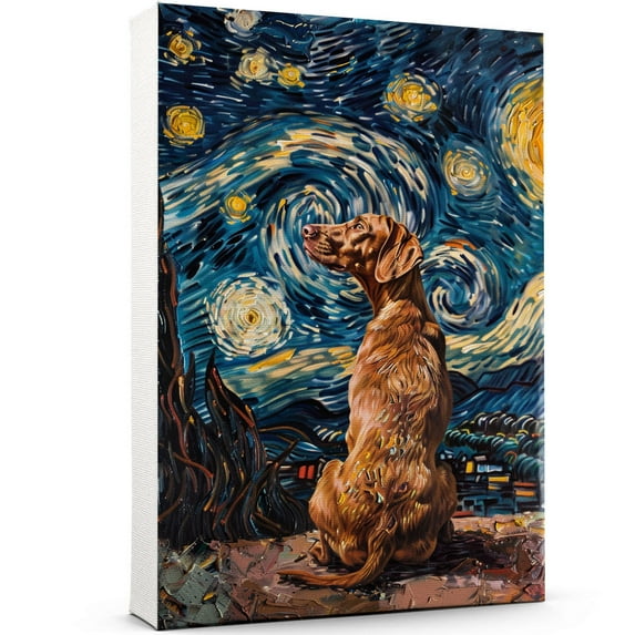 Wirehaired Vizsla Dog Starry Night Canvas Wall Art Prints, Dog Art Canvas Painting Poster,Pet Canvas Painting Puppy Artwork 8x12 inches