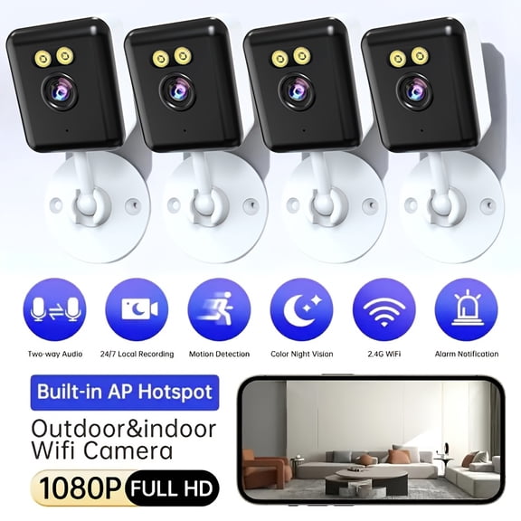 Wireless 1080P Security Camera, 2.4G WiFi Pet Monitor with Motion Detection, Night Vision, Two-Way Audio, Low Power, 36V Supply, 4-Pack