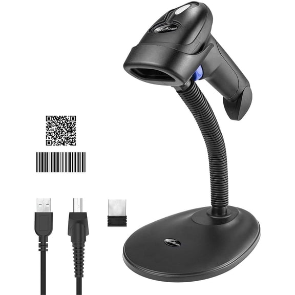 Wireless 1D 2D Barcode Scanner with Stand for Warehouse POS and Computer | Scan Portable Automatic QR Code Scanner Supports Screen Scan Handheld CMOS Image Bar Code Reader with USB Receiver