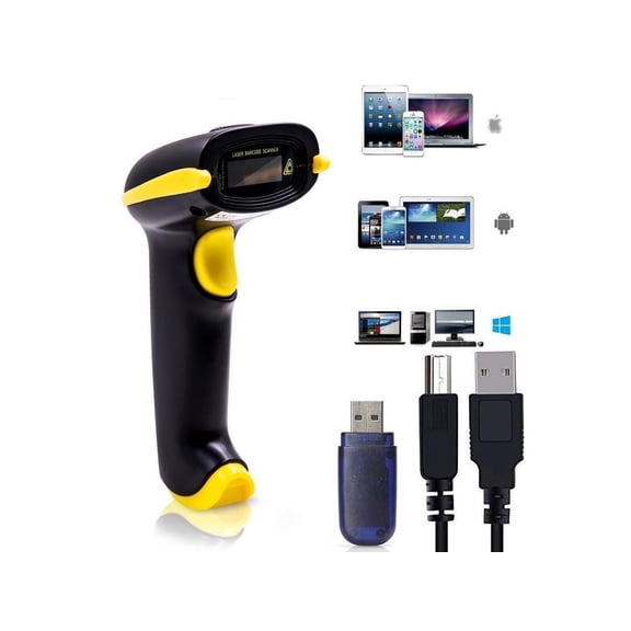 Wireless 2.4G Barcode Scanner 2-in-1 2.4G Wireless & USB 2.0 Wired 1D Bar Code Scanner Cordless Handheld Barcode Reader for Macbook Windows Quickbooks Linux