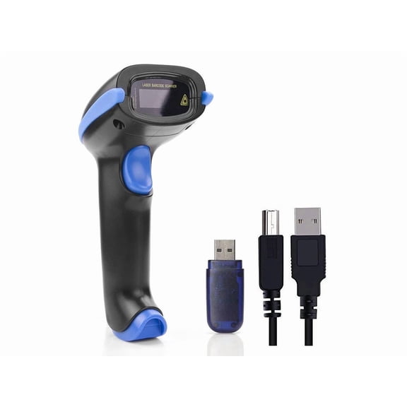 Wireless 2.4G Barcode Scanner Bar Code Reader Long Transmission Distance Automatic Laser Network USB Cordless & Wired 1D Bar-code Scanner for Mac Windows Quickbooks Linux Handheld Rechargeable